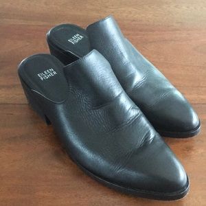 Eileen Fisher black leather mules - size 10